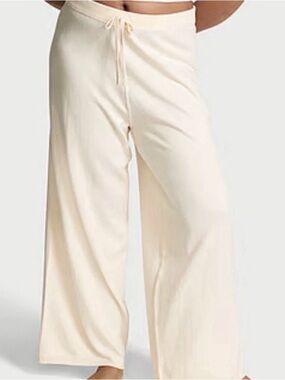 New Victoria Secret Pink Joggers(XXL)Luxe Cream Knit Lounge Pants Drawstring NWT